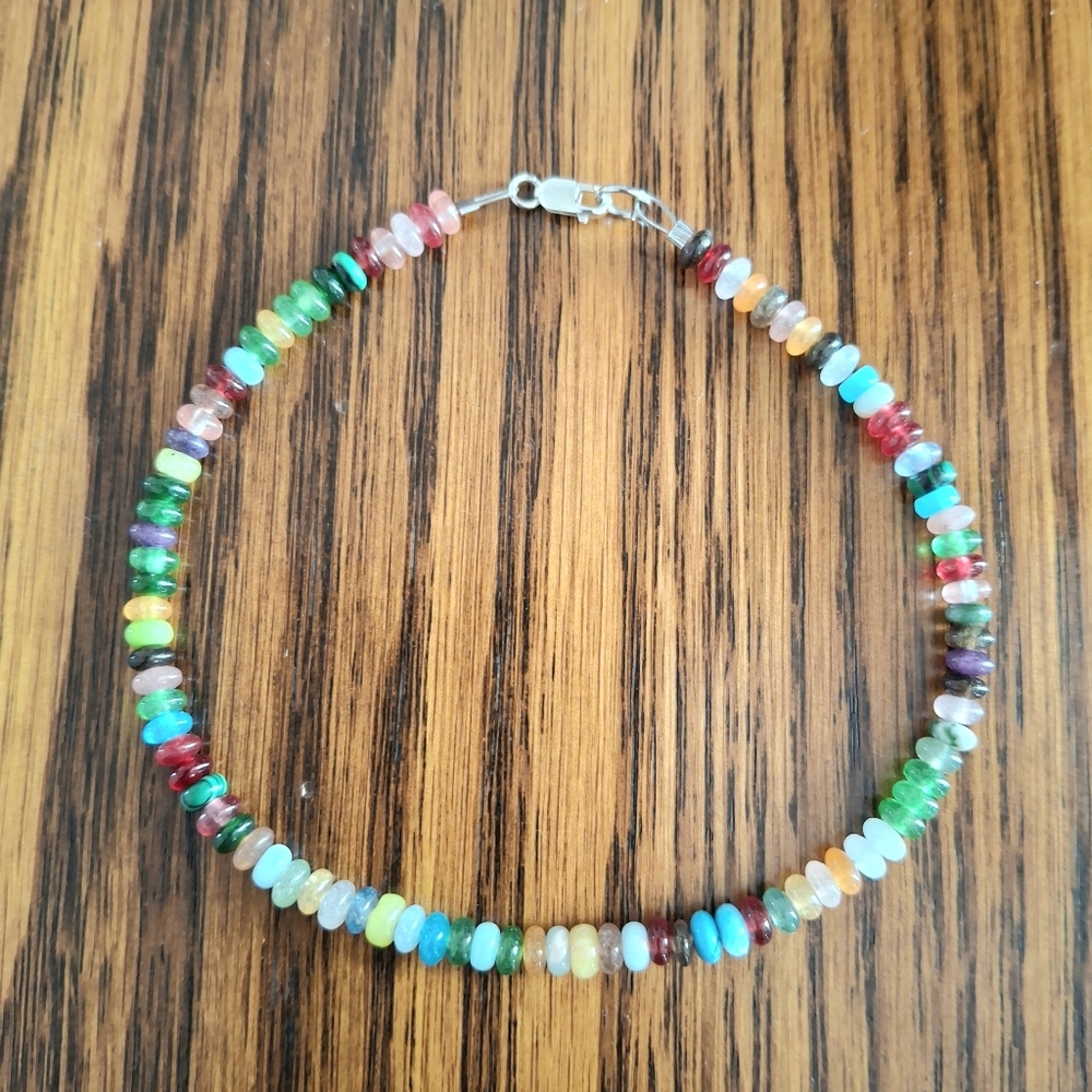 Anklet Multicolored Multi Rondelle Gemstones Tiny Beads 9.5"